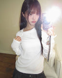Two-in diagonal button hood T-shirt