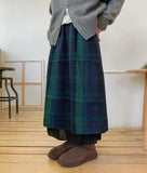Notats banding check layered wool long skirt