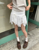 Daken Lace Tiered Ribbon Shirring Flare Mini Skirt