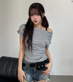 Bondi Drape Pintuck Off-Shoulder Short Sleeve