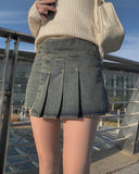 Qwerty Denim Pleated Mini Skirt