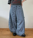 Shordan Summer Stripe Denim Balloon Wide Pants