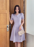 Ipu Heart Neck Puff Tweed Flare One Piece