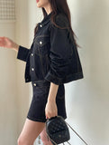 [Non-Fade] Olivew Collar Denim Short Jacket