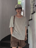 Bonnie Linen Stripe U-Neck Short Sleeve T-Shirt