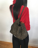 Beaded Leopard Leather Tech Big Cotton Shoulder Bag