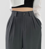 Two Pin Tuck Belt Set Wide Slacks Pants
