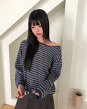 Zuri Stripe Pattern Round Neck Loose Fit Long Sleeve Knit