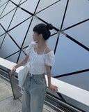 Taru Ribbon Lace Crop Blouse