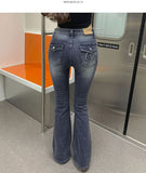Hip Pad Back Pocket Embroidery Slim Bootcut Span Denim Pants