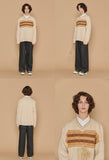 ARGYLE STRIPE V NECK SWEATER