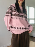 Babe Vintage Snowflake Nordic Round Long Sleeve Knit