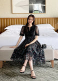 Masha See-Through Flower Chiffon Smoke Banding One Piece