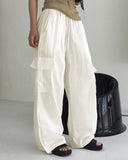 Horsher rustling nylon pintuck two-way cargo long wide jogger pants