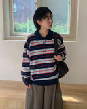 Meddent Button Stripe Collar Knit