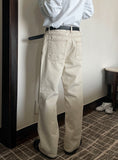 Minimal Cream Semi-Wide Cotton Pants