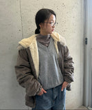 Tiken Herringbone Wool Hood Fur Jacket
