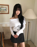 Bell-An Shirring Off-Shoulder Long-Sleeve T-Shirt