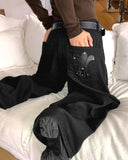 Deer Back Patch Stud Wide Balloon Pants