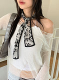 Channing See-Through Flower Embroidery Black Vintage Scarf
