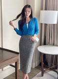 Medon Slit Check H-line Long Skirt
