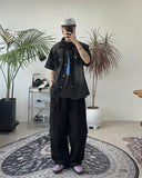 Wood slab denim short sleeve shirt