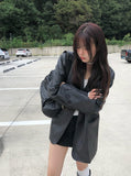 Avil Leather Overfit Blazer Jacket