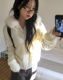 Waring Two Way Angel Fur Hood Knit Zip-up