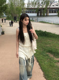 [Flower Choker SET] Bohemian Unbalanced Layered Knit One Piece