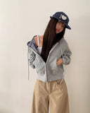 Mechi check color matching long sleeve hood zip-up
