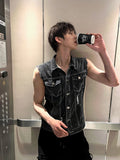 Black Denim Damage+ Sleeveless Denim Jacket