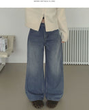 Brushed Hem Snap Jogger Wide Denim Pants