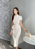 Modified Short Sleeve Collar Short Jacket Belt Set