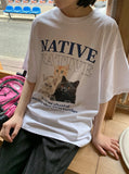 Netiku Cat Printed Over Short Sleeve Tee