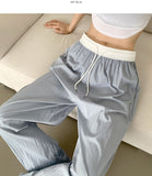Summer rustling color matching detail wide banding pants