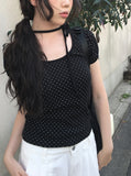 Riyoung Dot Short Sleeve Ribbon Puff T-shirt