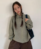Huble Color Button Wool Collar Over Knit