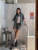 Country pin check semi-crop short sleeve shirt