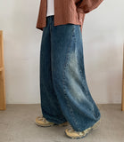 Pemeon cut washed wide denim pants