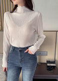 Devin Half-Neck Frill Pleated T-Blouse