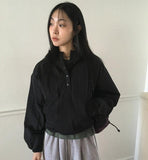 Comille Half Button Padded Hood Anorak Sweatshirt