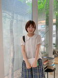 Keycon Round Shirring Short Sleeve Blouse