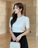 Shuena Pearl Neck Cable Short Sleeve Knit