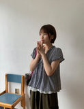 Qubin Layered Check Frill Short Sleeve Blouse