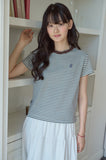 Falling Cat Stripe Crop Short Sleeve Tee