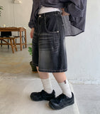 Mitiki Pintuck Bijo Black Blue Bermuda Denim Pants