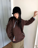 Ponnan Color Matching Diagonal Half Zip-Up Brushed Hood T-Shirt