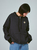 Flower Dot Embroidery Knit Stripe Hood Zip-up