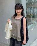 Ryoki Linen Lace Flower Button Sleeveless