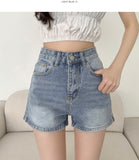 Side Slit Point Washing Denim Shorts